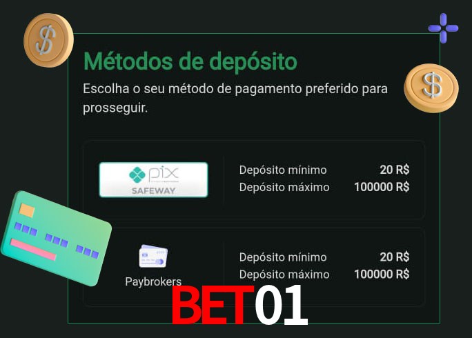 O cassino Bet01 oferece uma grande variedade de métodos de pagamento